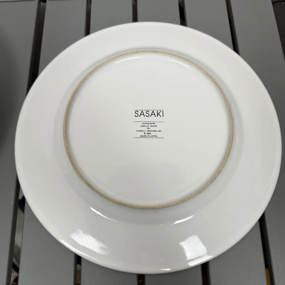 Set of 5x Vintage 1986 Sasaki Anello White Plates Vignelli Designs Made in Japan